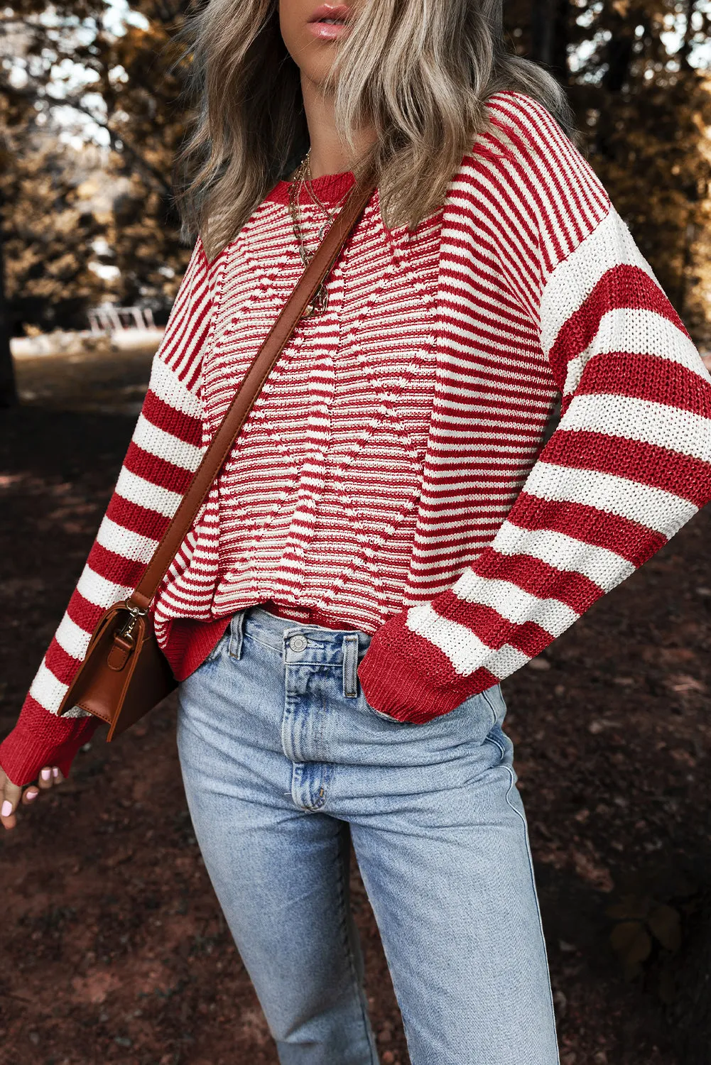 Stripe Geometric Cable Knit Sweater