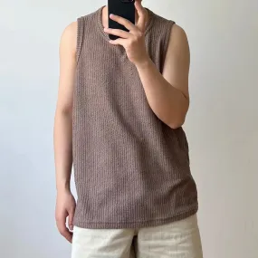 Summer Simple Male Sleeveless Top Loose Solid Color Stripe Casual Vest Stylish Men's T-shirt Pullover 9C5985