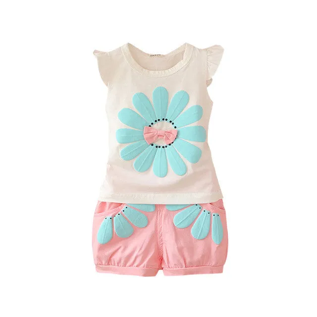 Summer Toddler Baby Girl Clothing Set Sunflower Girls Clothes Sets Kids Casual Sport Suit Set