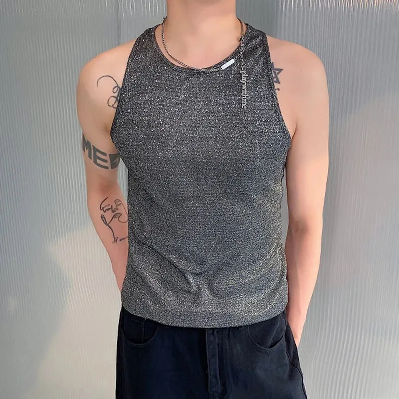 Summer Vest Personalized Trend Round Neck Tank Top Sleeveless Casual Solid Color Tight Fitting Pullover 9C5404