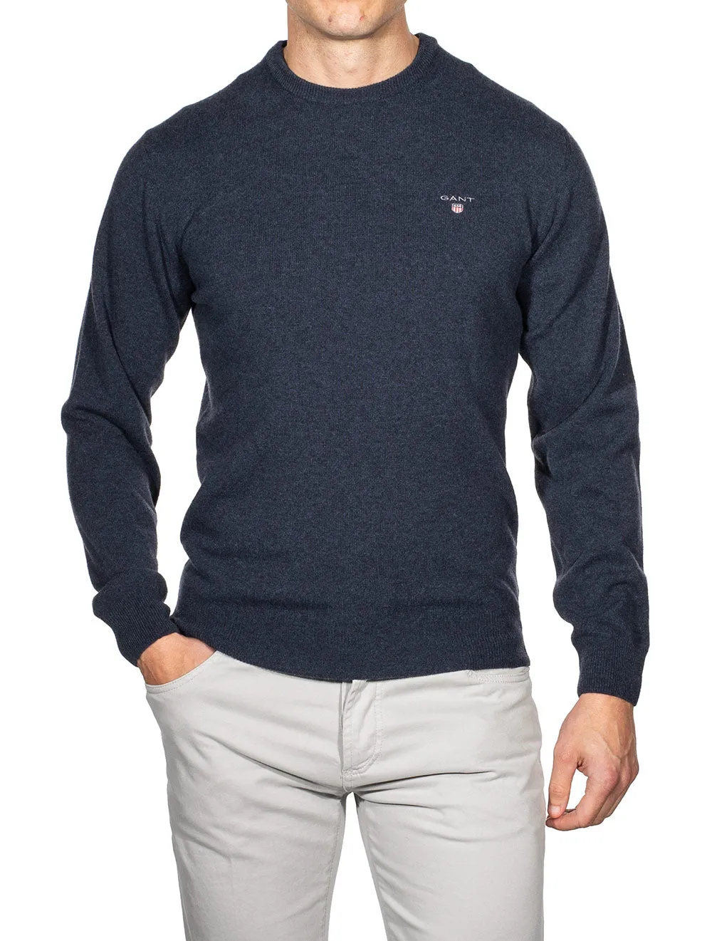 Super Fine Lambswool Crewneck Sweater Dark Navy Melange