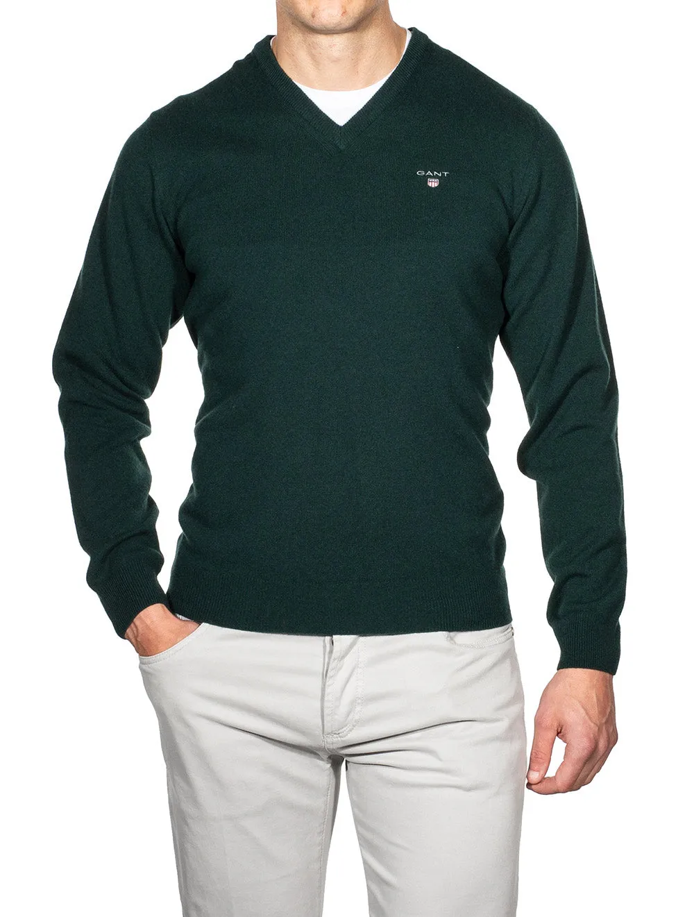 Super Fine Lambswool V-Neck Blue Sweater Tartan Green