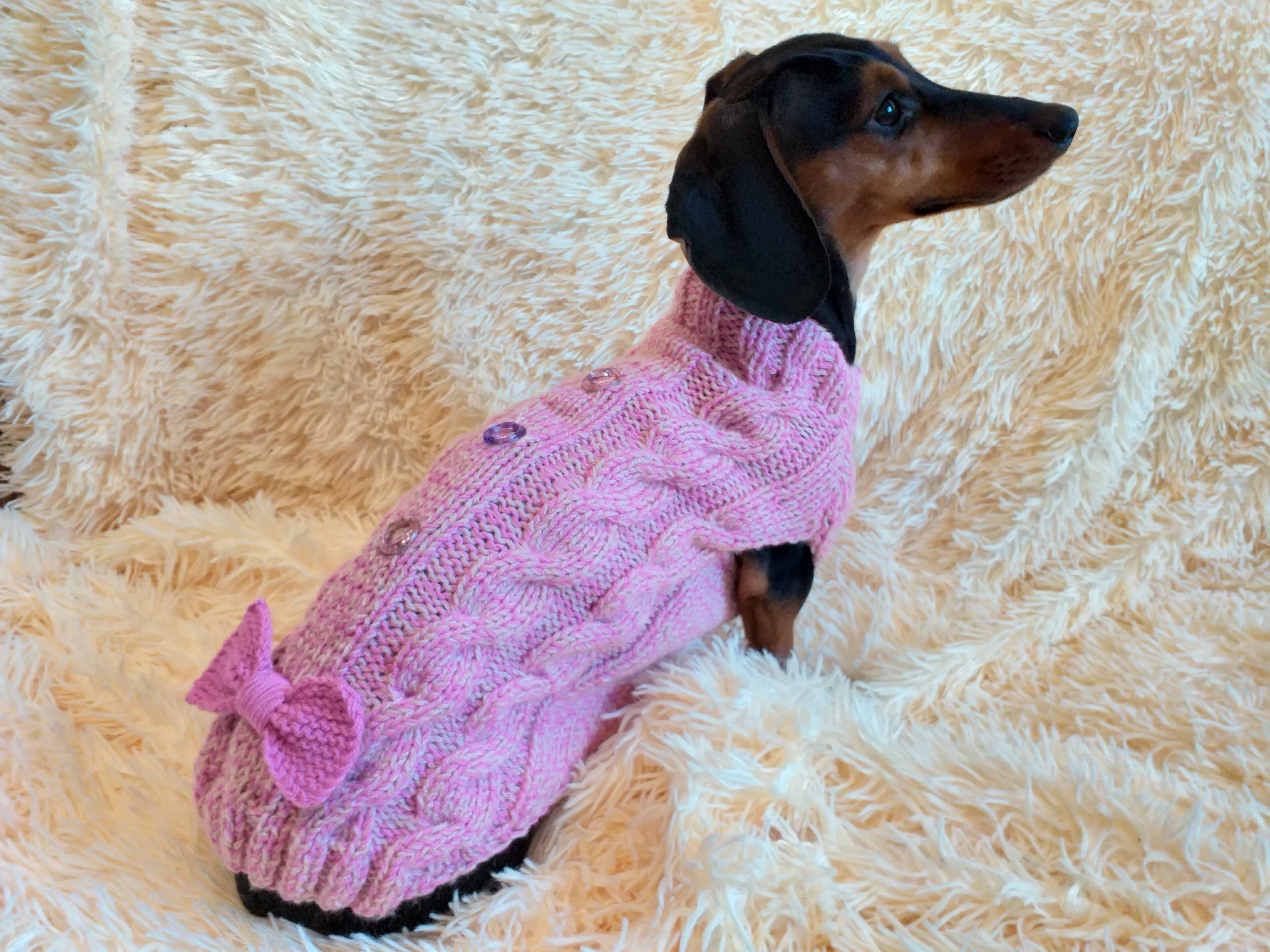 Sweater for dog pink with a bow