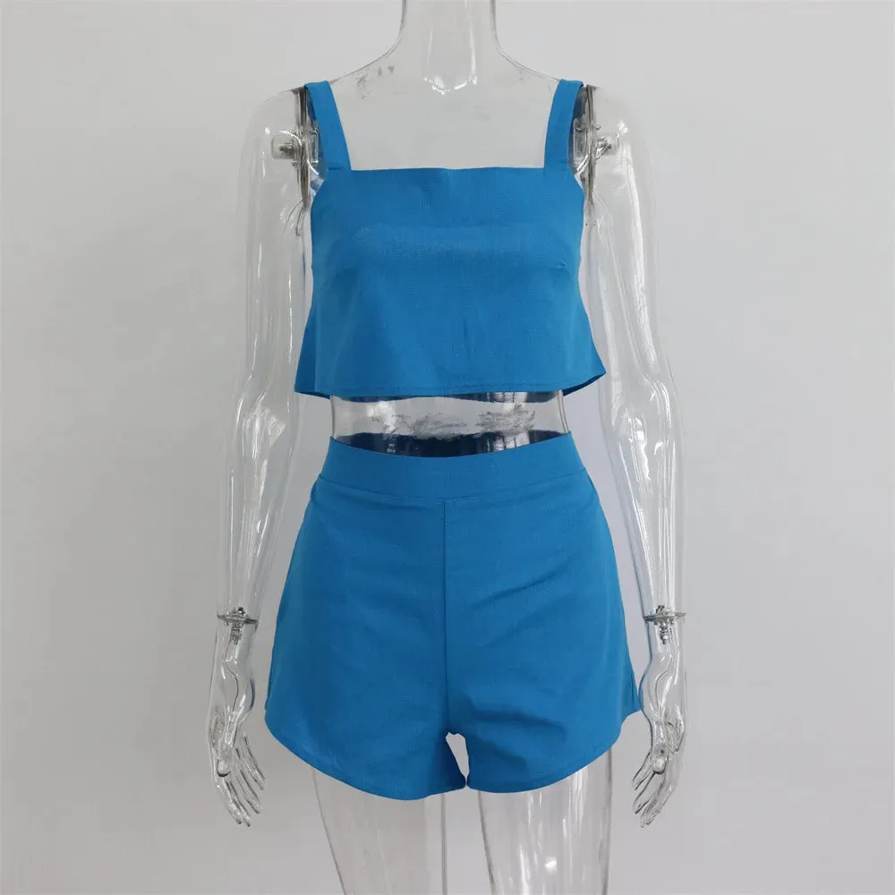 TEEK - Square Collar Tank Vest Shorts Set