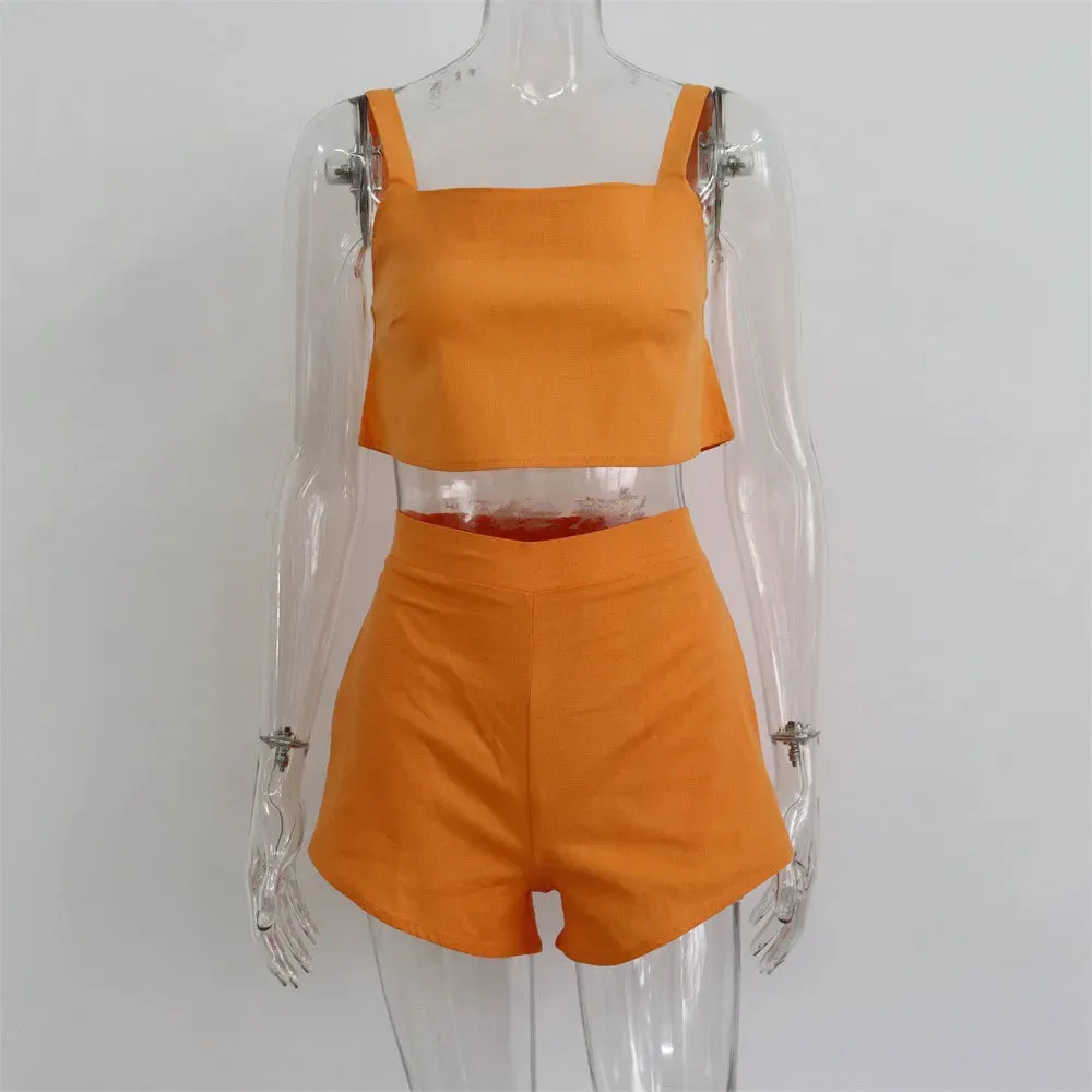 TEEK - Square Collar Tank Vest Shorts Set