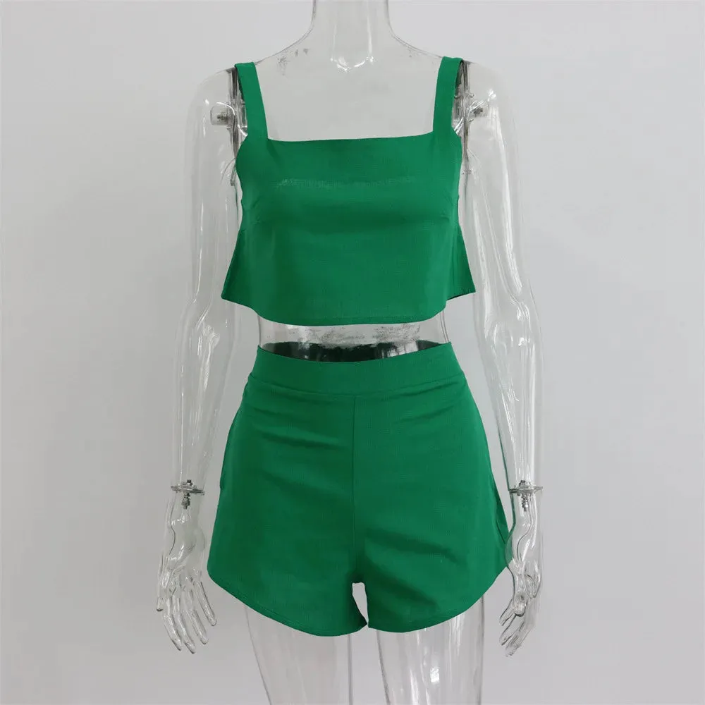 TEEK - Square Collar Tank Vest Shorts Set