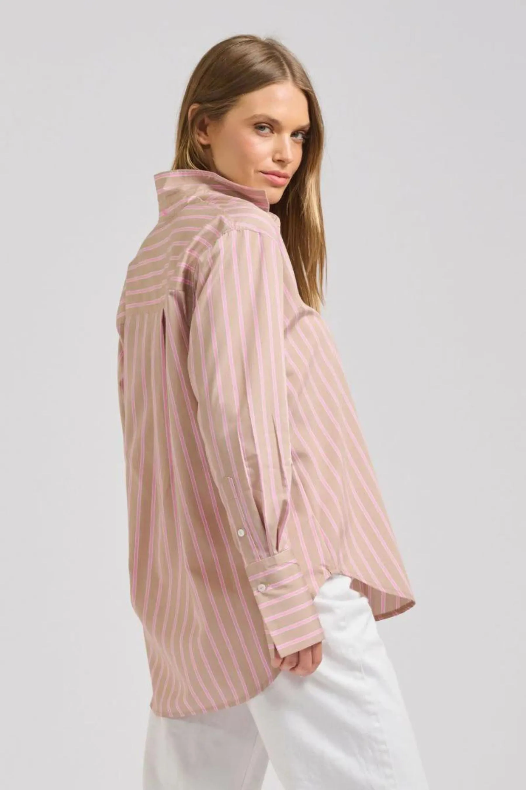 The Elodie Girlfriend Shirt | Stone Pink Stripe