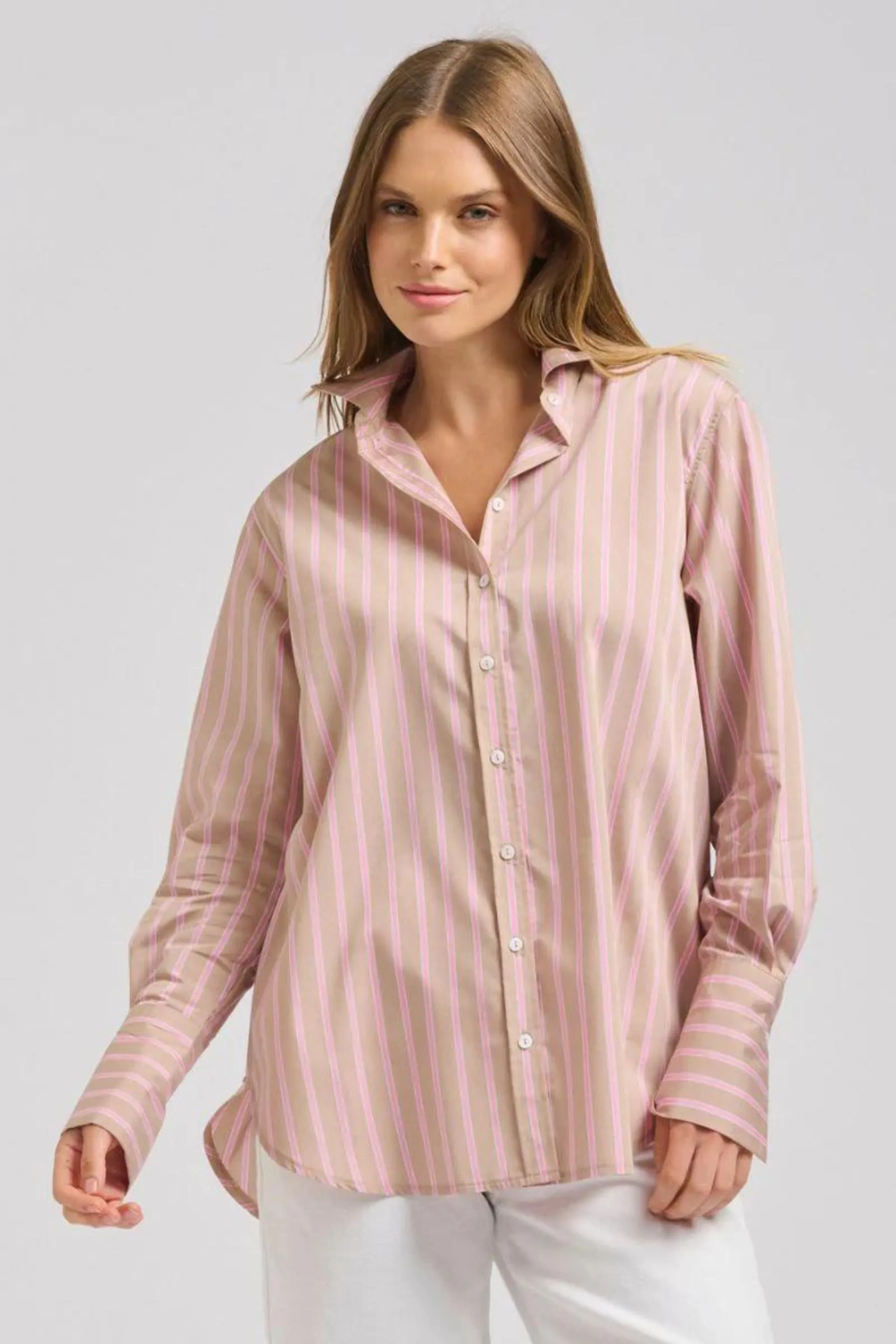 The Elodie Girlfriend Shirt | Stone Pink Stripe