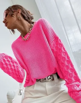 The Kyla Knit Sweater in Neon Pink