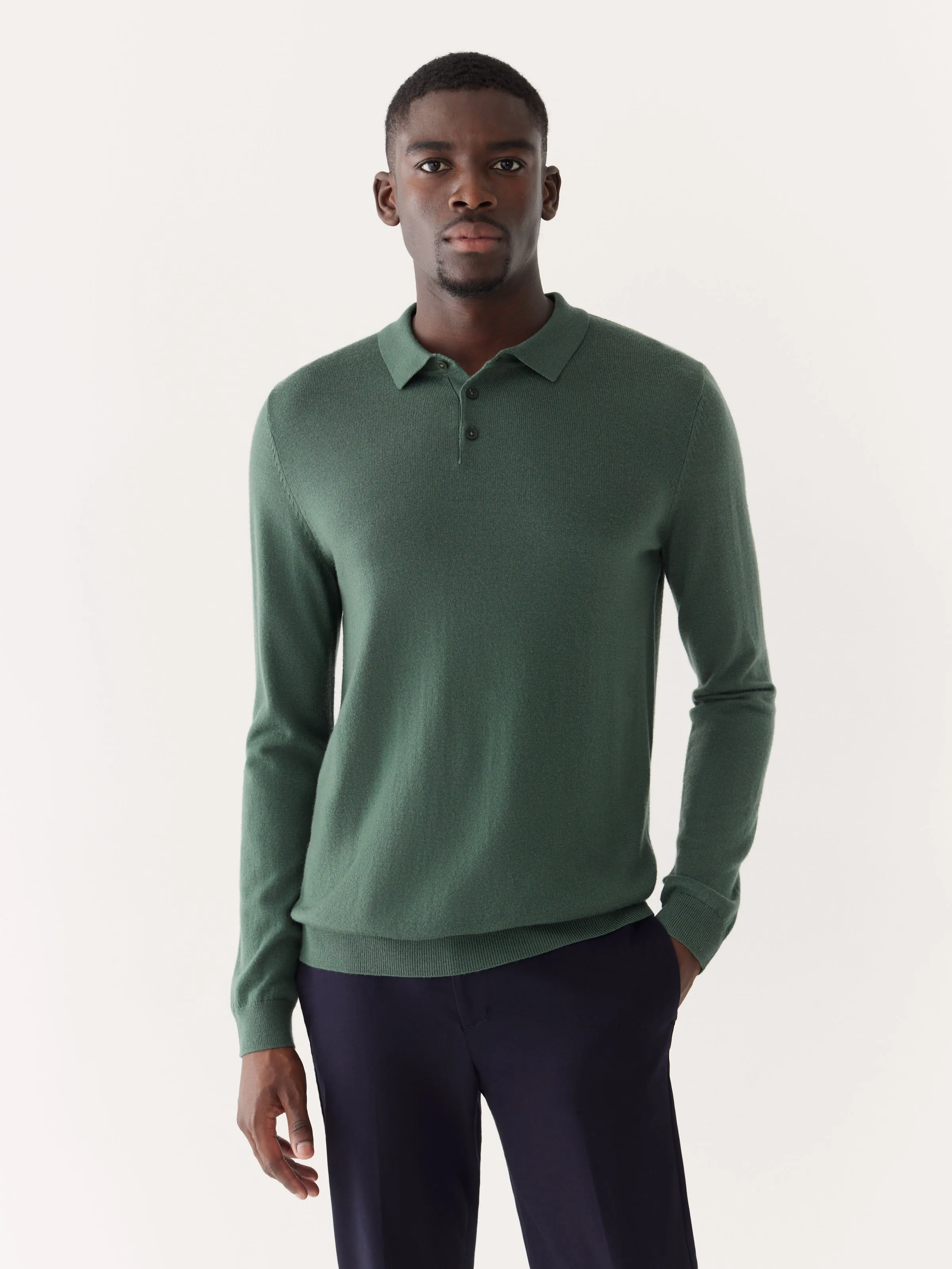 The Merino Polo Sweater in Light Green