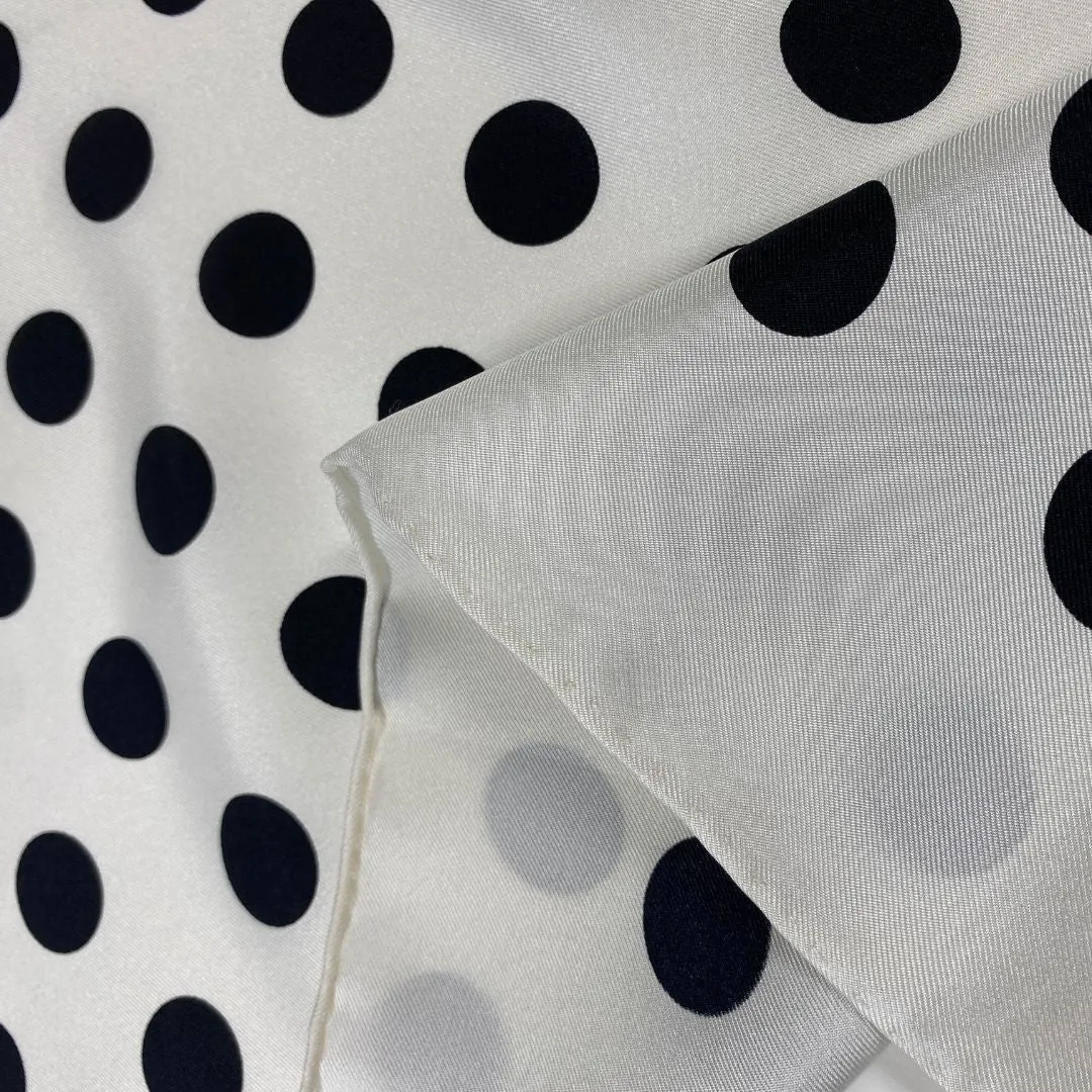 The Retro Dots - Twill Mulberry Silk Bandana - White