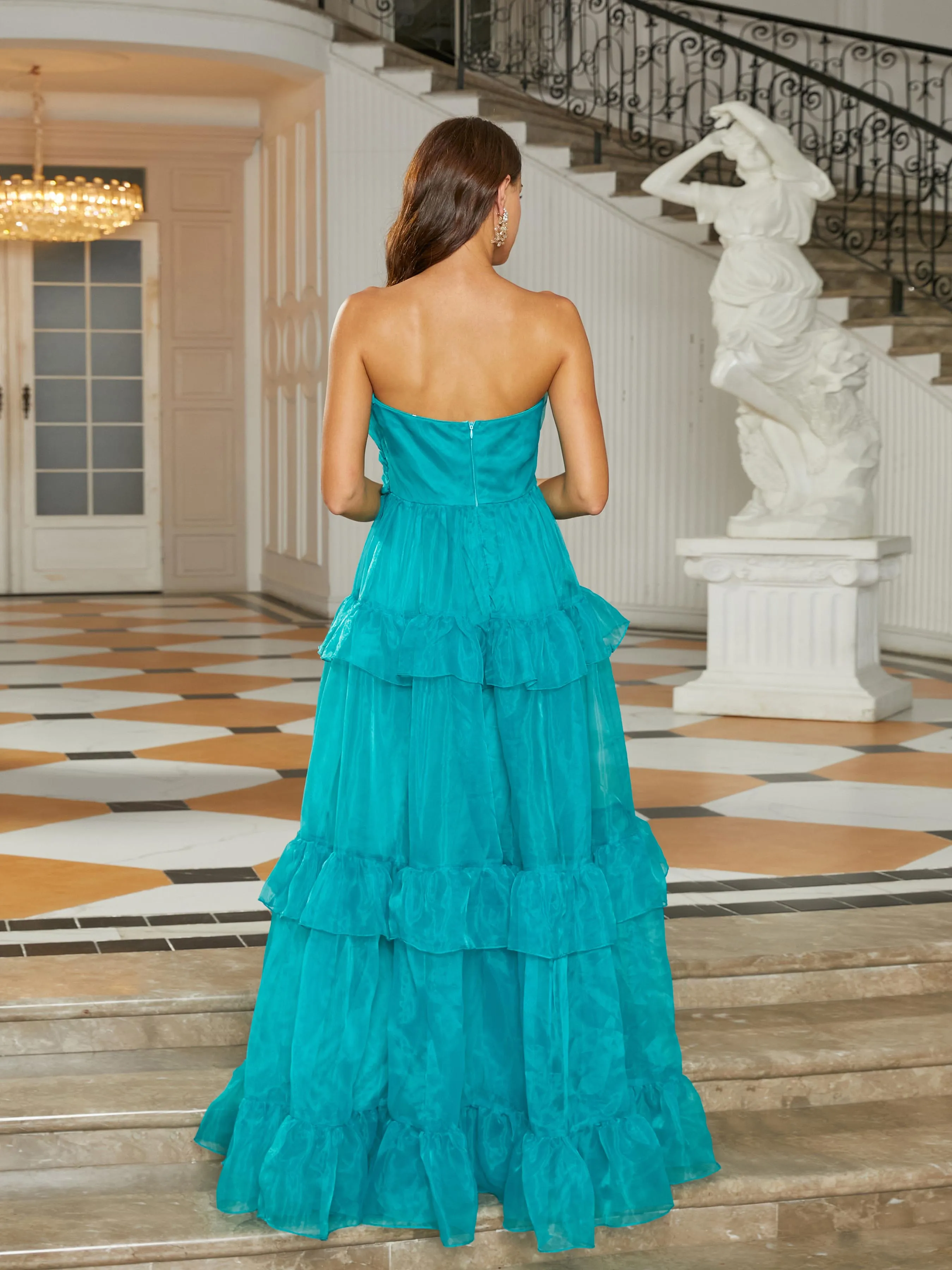 Tobe Top Ruffled Tulle Maxi Green Prom Dress  RJ11108