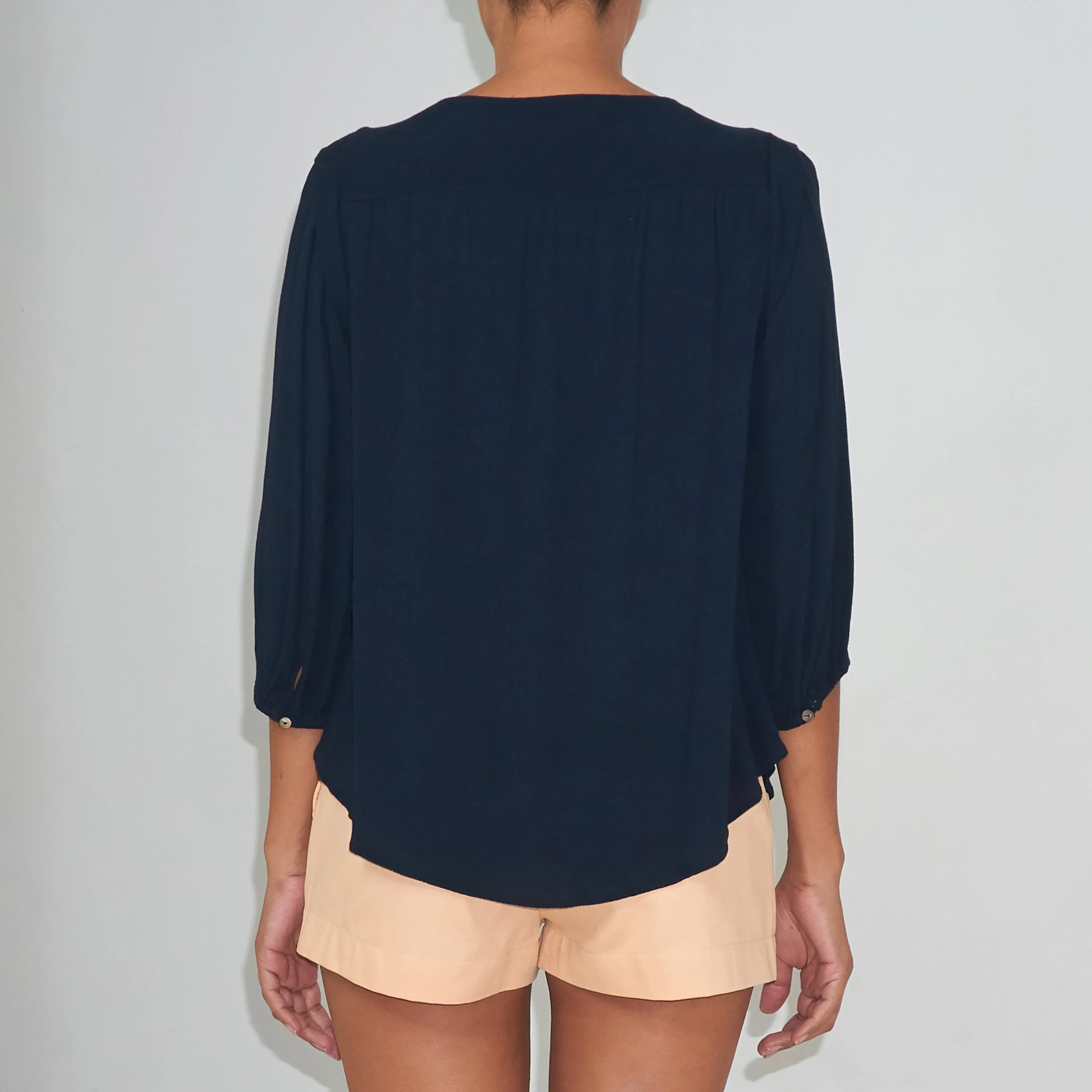 TRANSIT 3/4 SLEEVE TOP - Crinkled Rayon | Midnight Blue