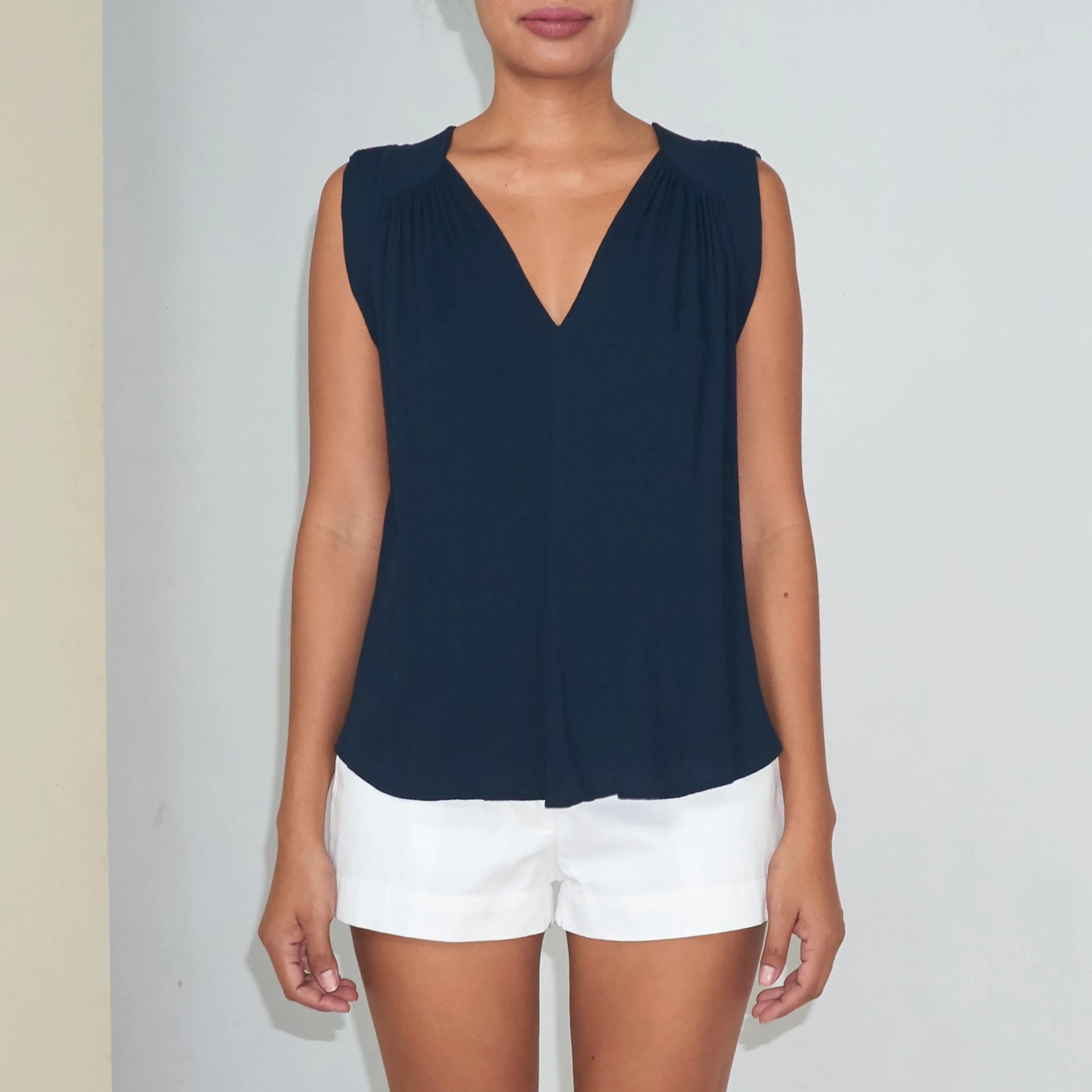 TRANSIT SLEEVELESS TOP - Crinkled Rayon | Midnight Blue