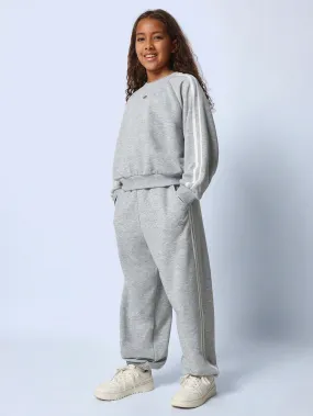 Tween Girls Comfy Grey Marl Raglan Sweater And Jogger With Side Tape 2 Piece Set