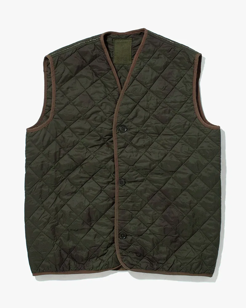 US Vintage Quilted Liner Vest, Unknown Brand, Military Green with Olive Accents - 1