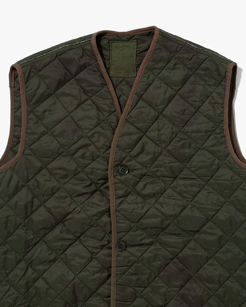 US Vintage Quilted Liner Vest, Unknown Brand, Military Green with Olive Accents - 1