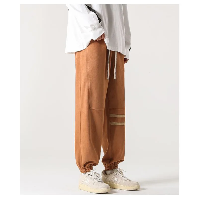 Versatile Suede-Like Elastic Waist Sports Tapered Pants