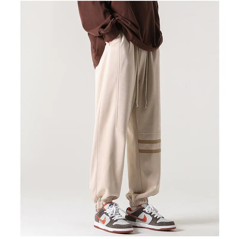 Versatile Suede-Like Elastic Waist Sports Tapered Pants