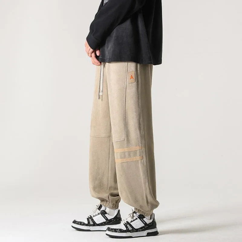 Versatile Suede-Like Elastic Waist Sports Tapered Pants