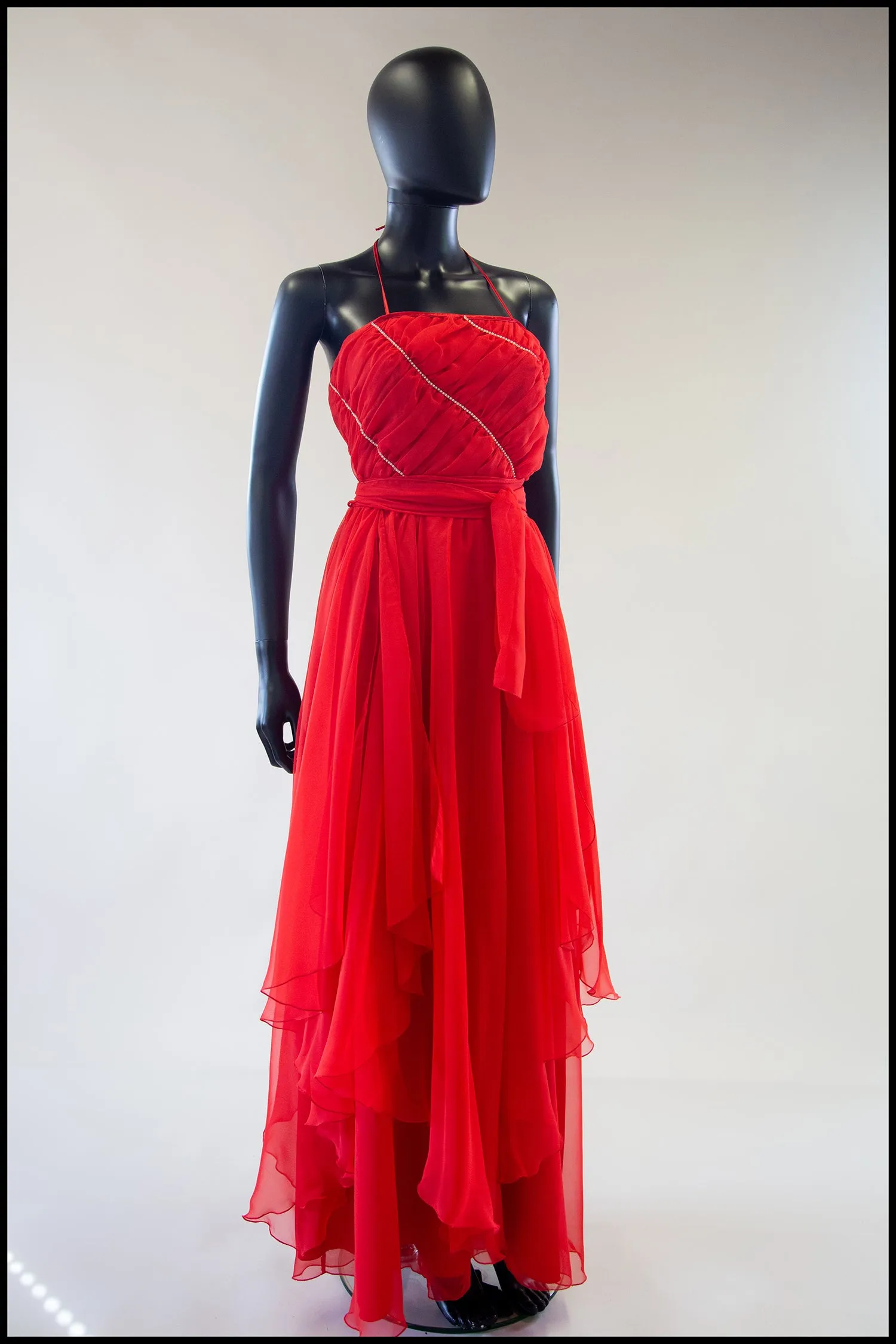 Vintage 1970s Red Chiffon Maxi Dress