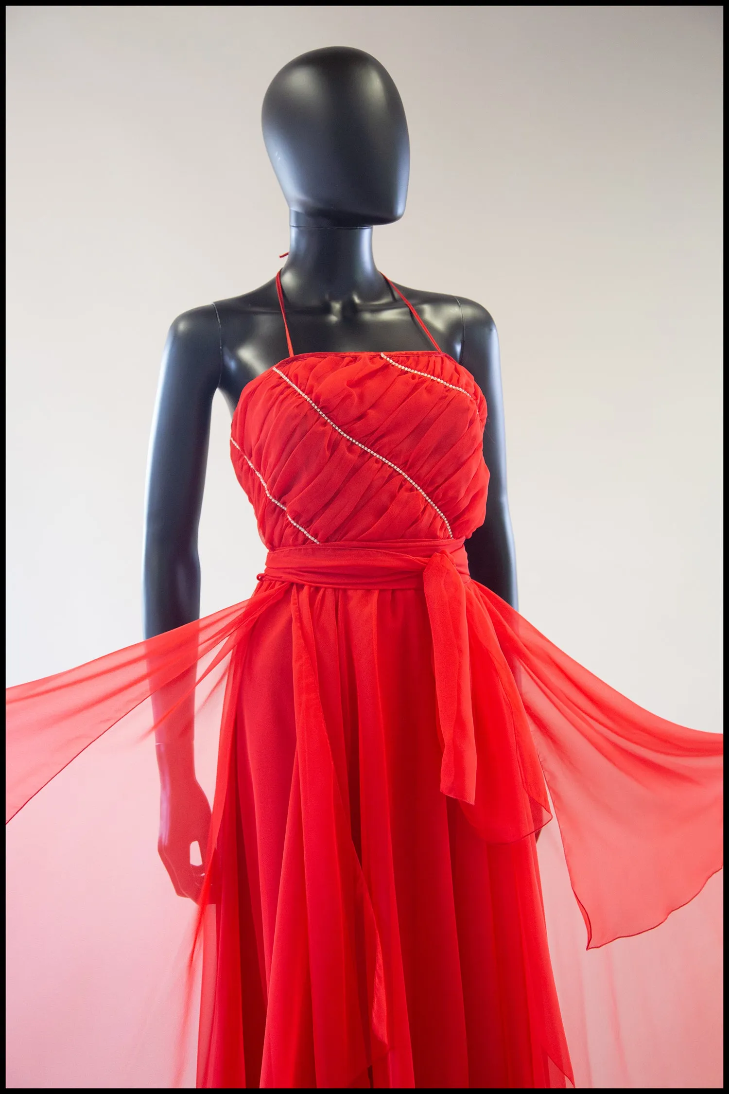 Vintage 1970s Red Chiffon Maxi Dress