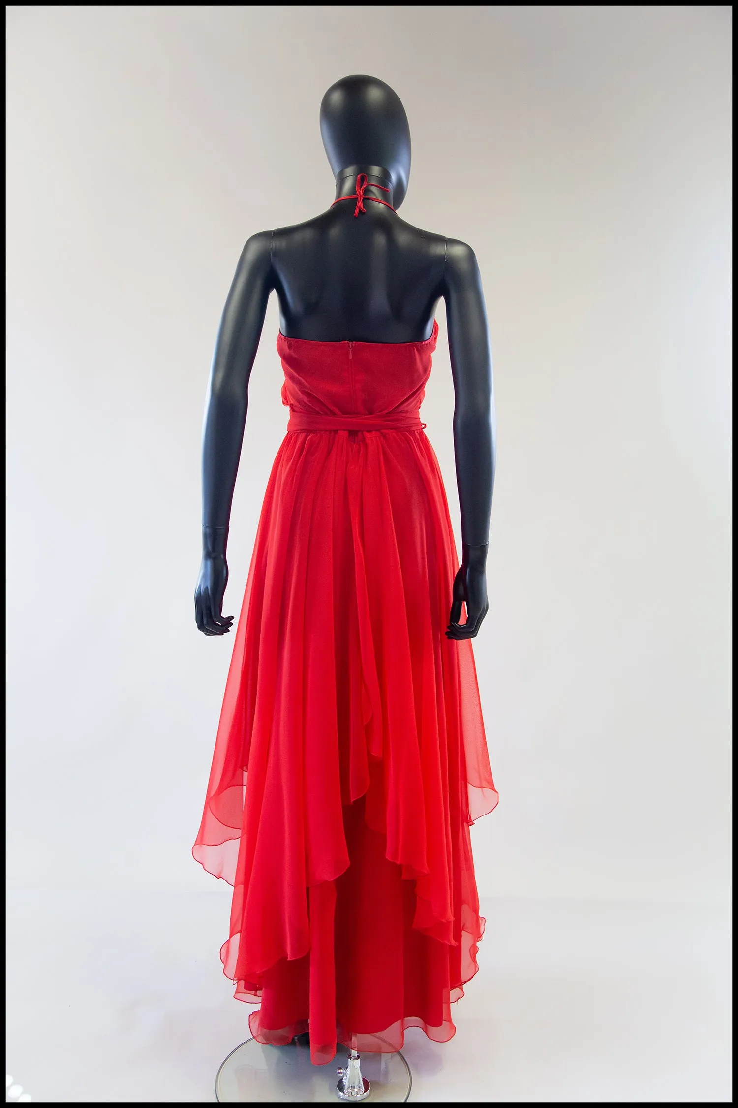 Vintage 1970s Red Chiffon Maxi Dress