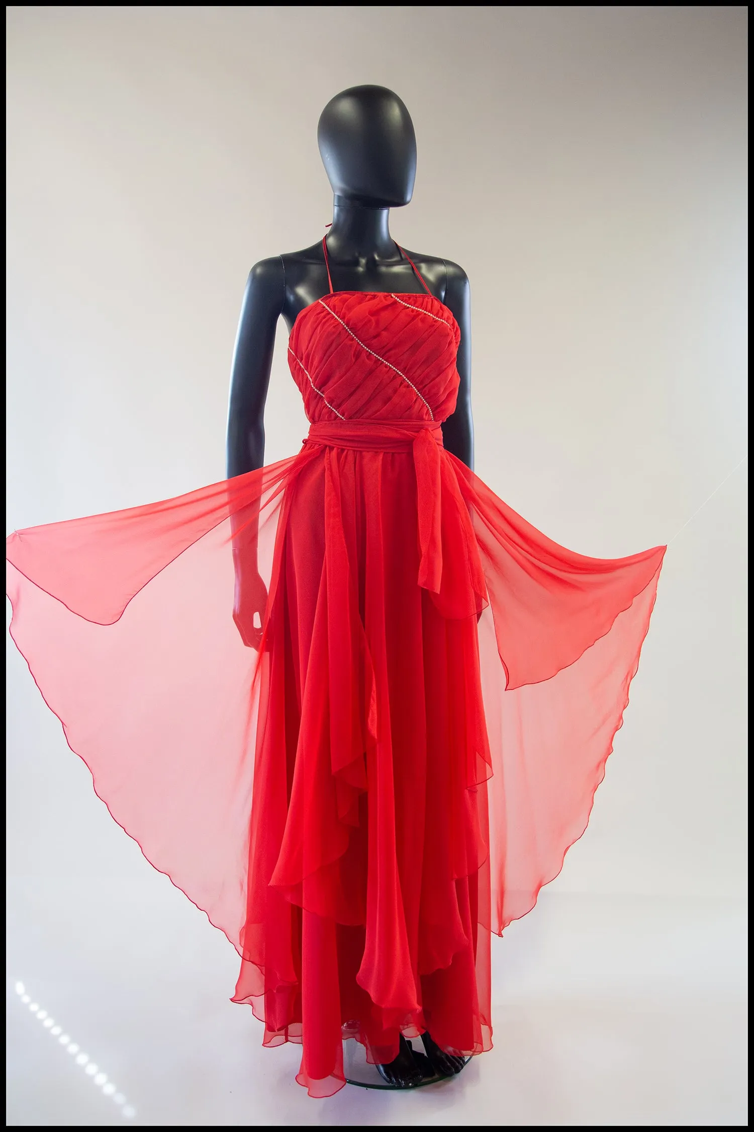 Vintage 1970s Red Chiffon Maxi Dress