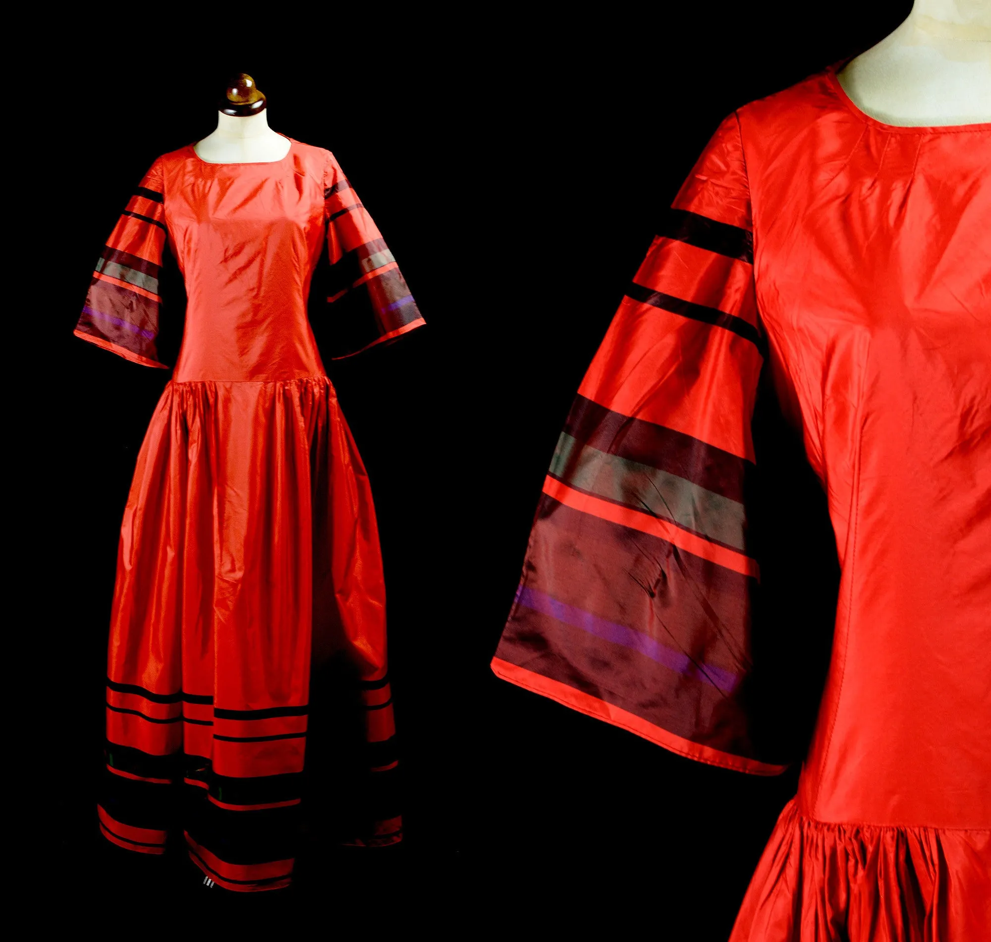 Vintage 1980s Red Stripe Maxi Dress