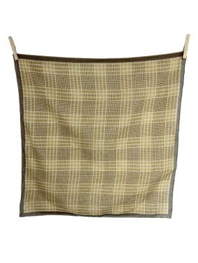 Vintage 70s Mod Retro Hippie Brown & Tan Plaid Check Print Small Square Bandana Neck Tie Scarf with Hand-Rolled Hem