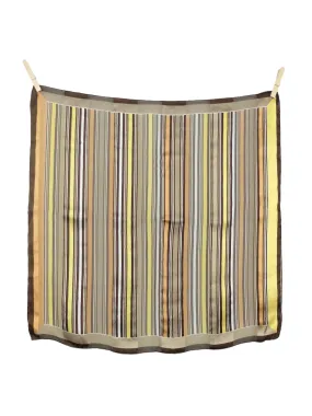 Vintage 70s Silk Mod Retro Brown & Yellow Striped Square Bandana Neck Tie Scarf with Hand-Rolled Hem