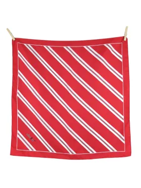 Vintage 80s Mod Retro Pinup Style Bright Red & White Striped Small Square Bandana Neck Tie Scarf