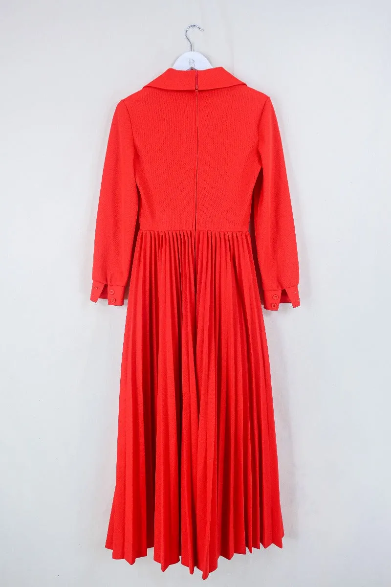 Vintage Dagger Collar Maxi Dress - Vivid Red - Size XS/S