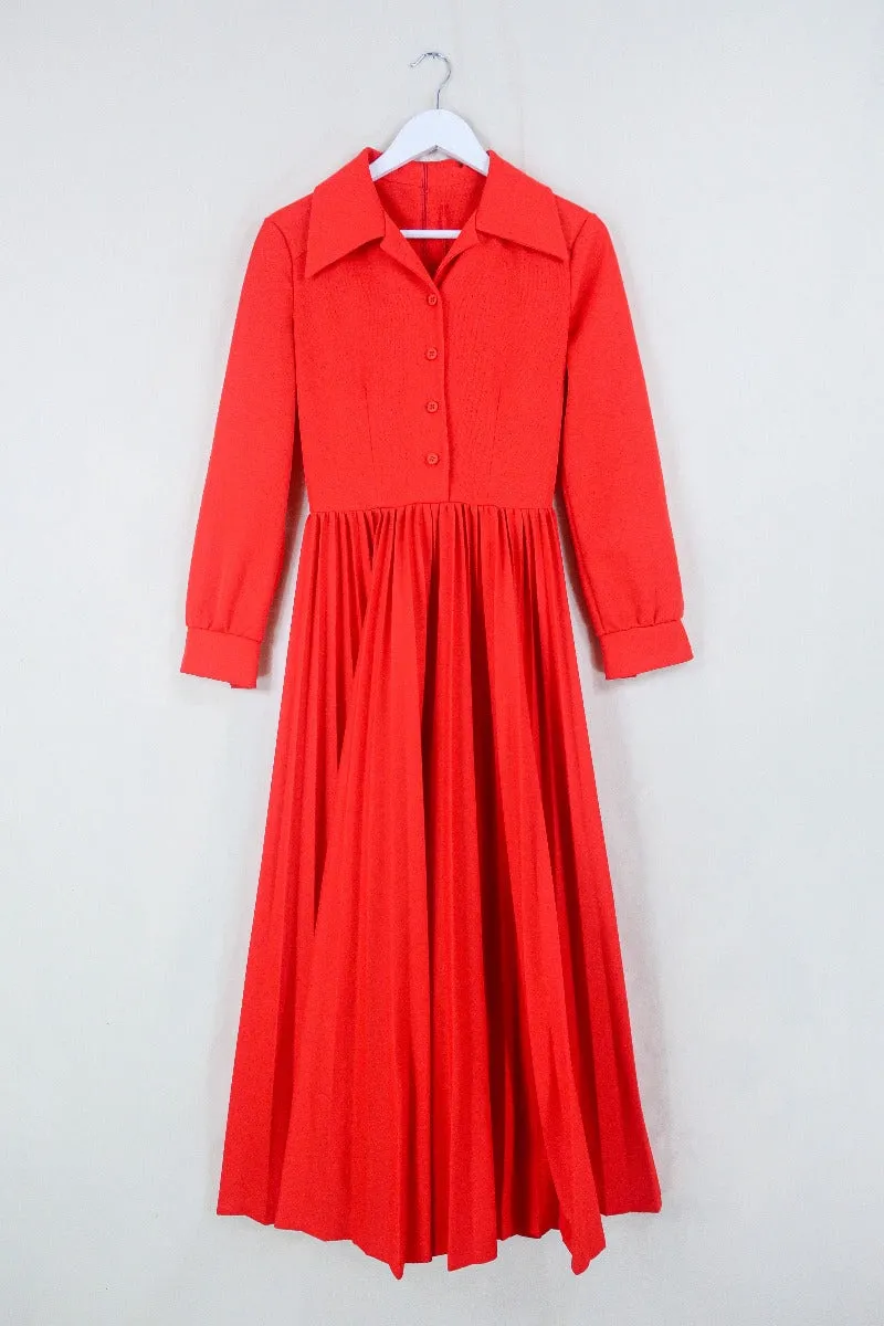 Vintage Dagger Collar Maxi Dress - Vivid Red - Size XS/S