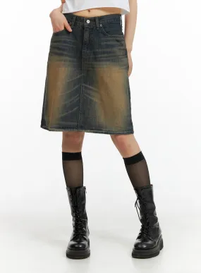 Vintage Washed Midi Denim Skirt CM413