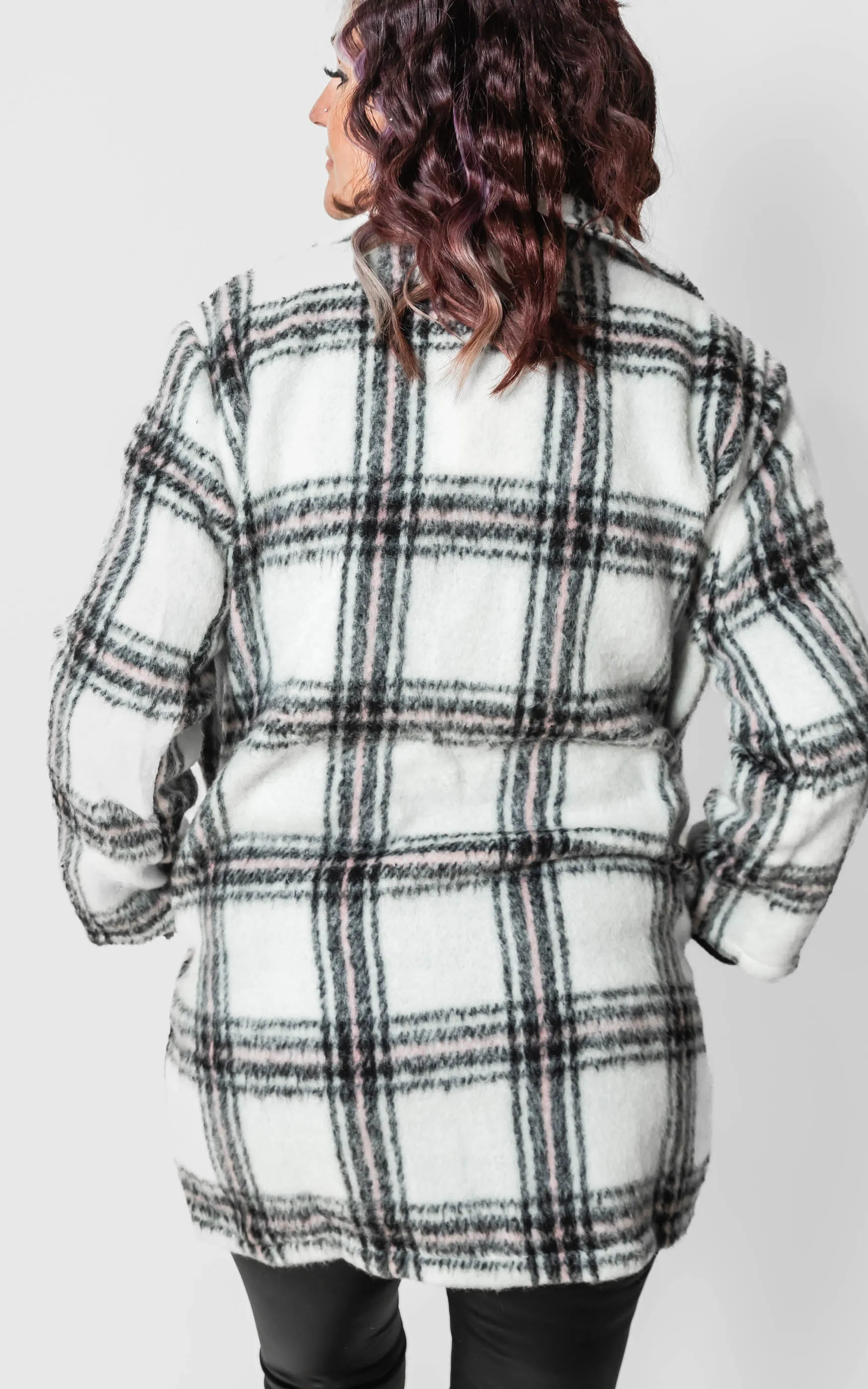 White Plaid Shacket Jacket