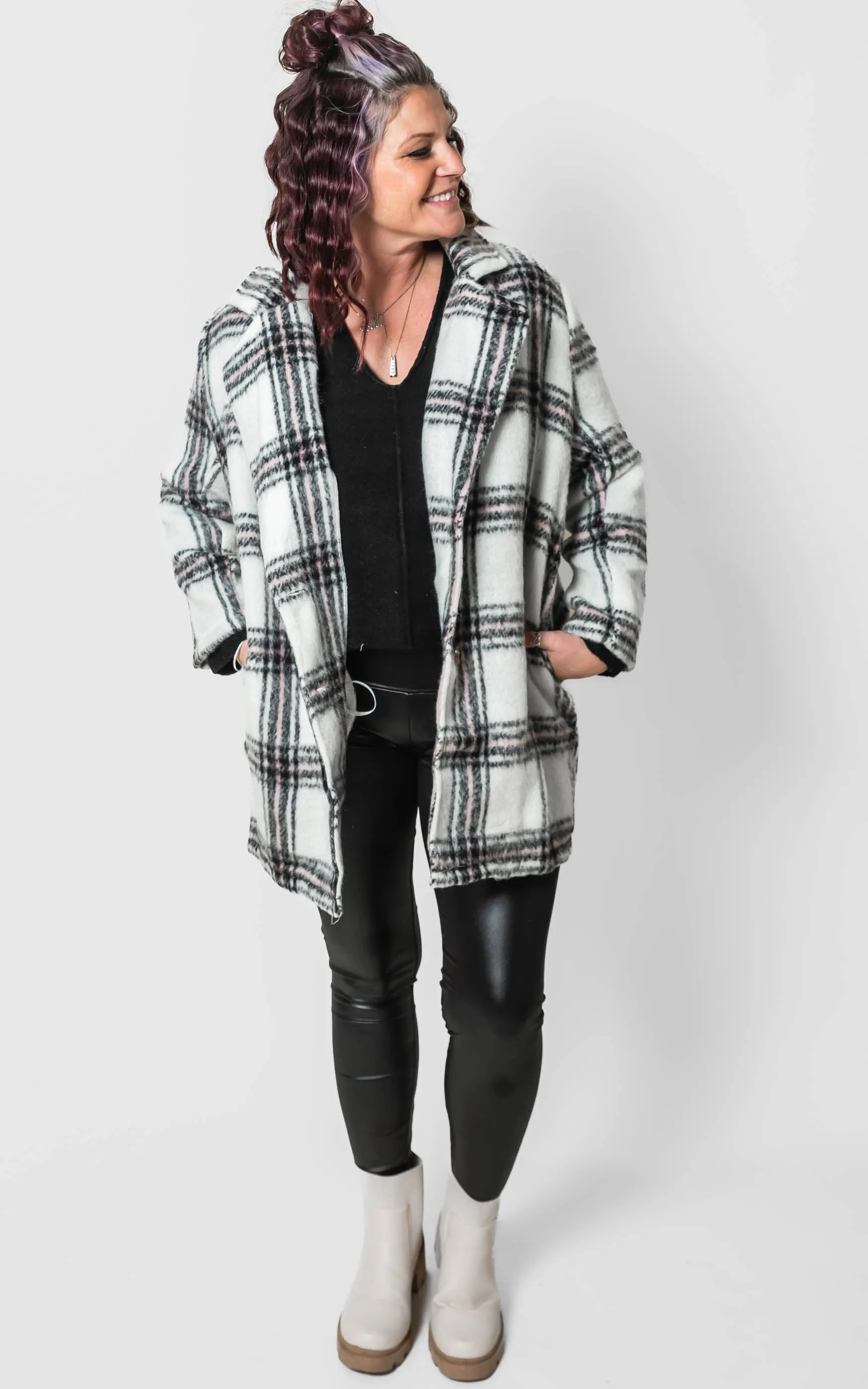 White Plaid Shacket Jacket