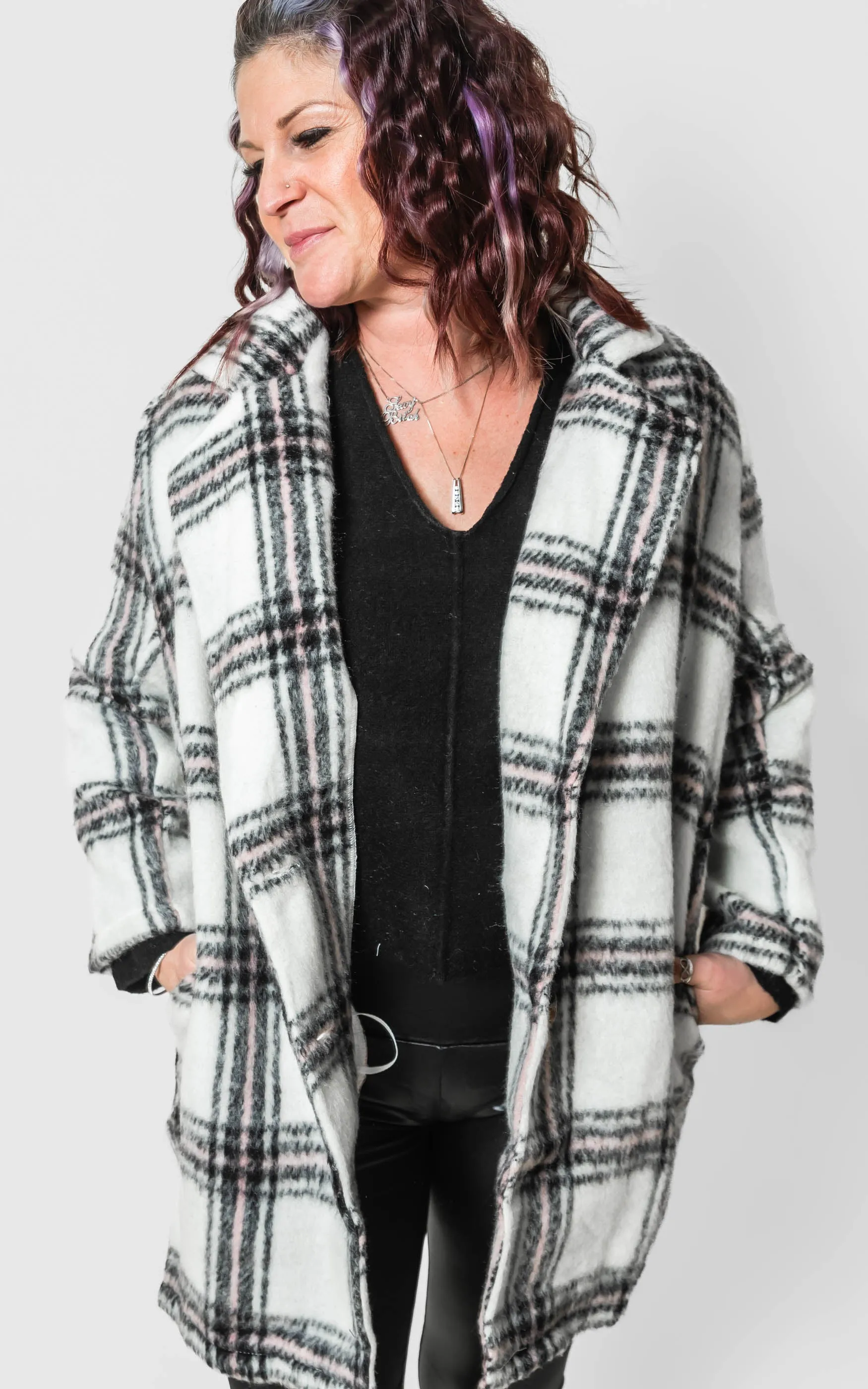 White Plaid Shacket Jacket