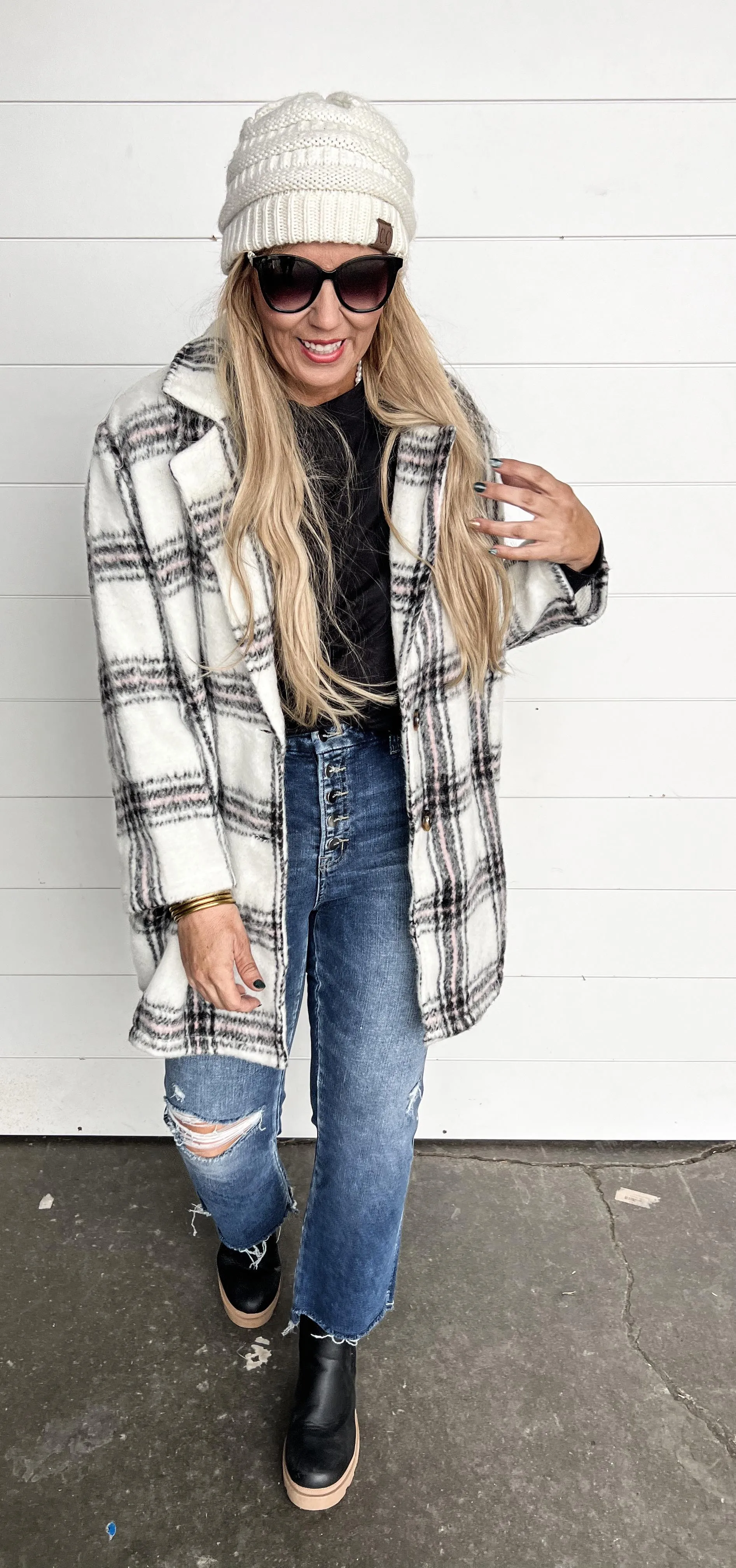 White Plaid Shacket Jacket