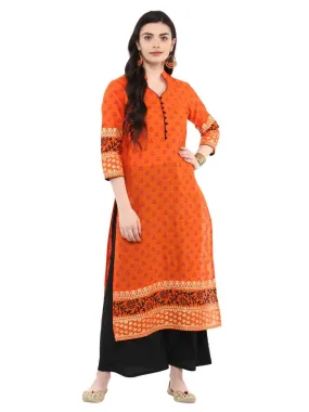 Women Orange Ajrakh Hand Block Cotton Printed Straight Kurta - Noor