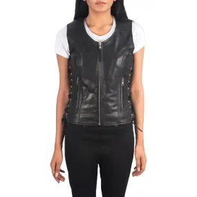 Womens Black Leather Biker Vest