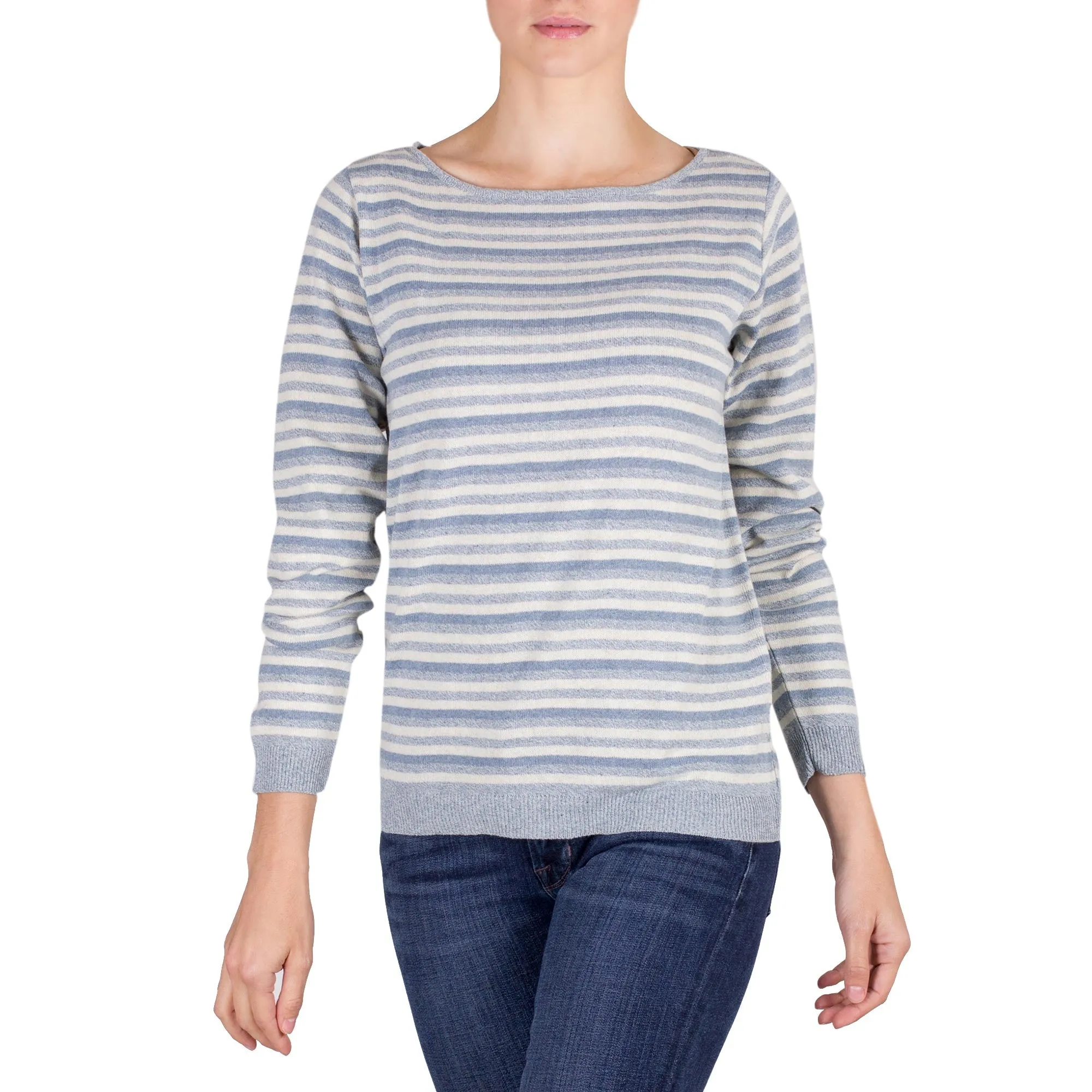 Women's Blue and Ivory Striped Soft Cotton Pullover Sweater - Wedgwood Horizon | NOVICA