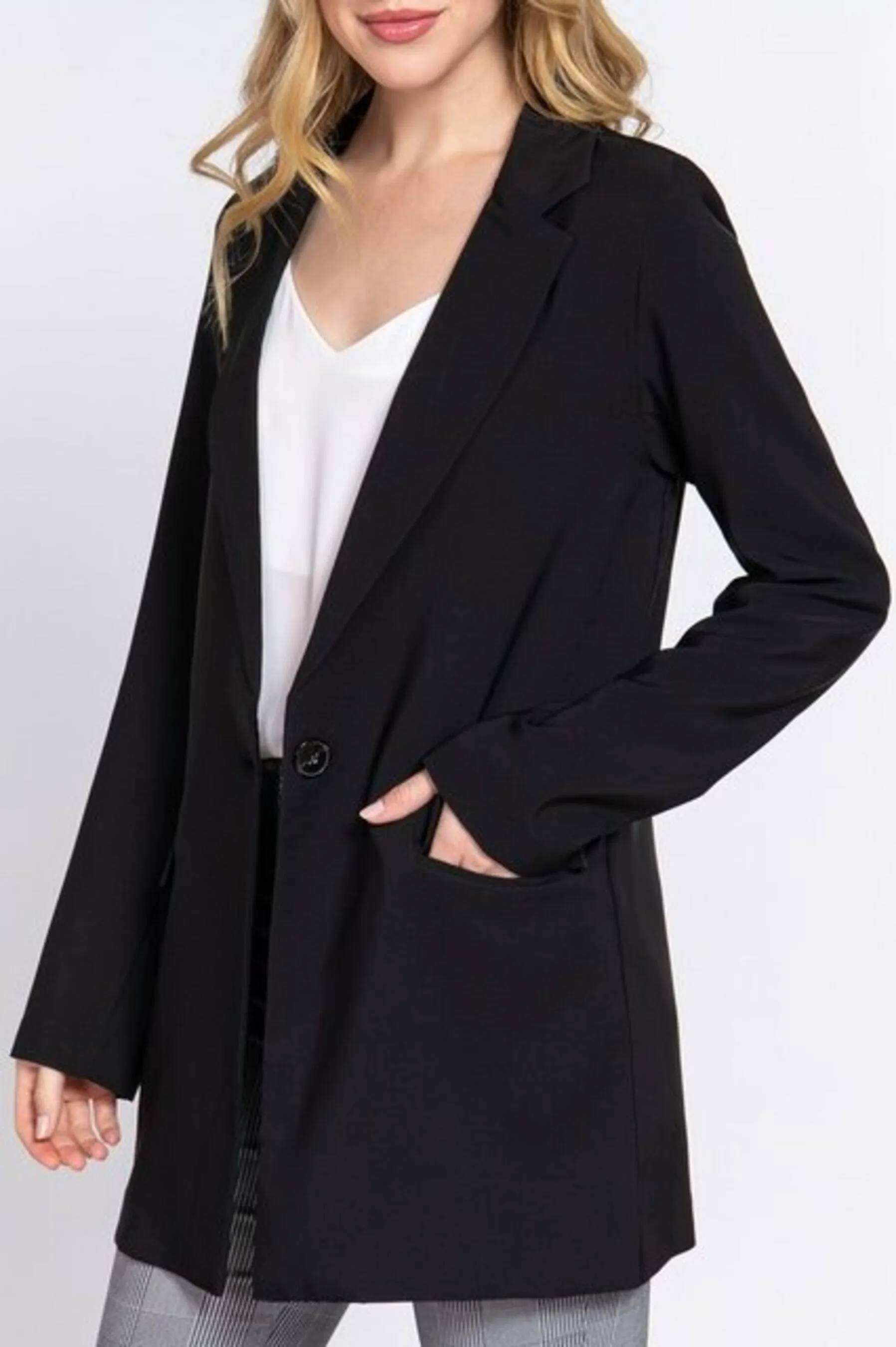 Women's Casual Long Sleeve Single Breasted Tunic Blazer