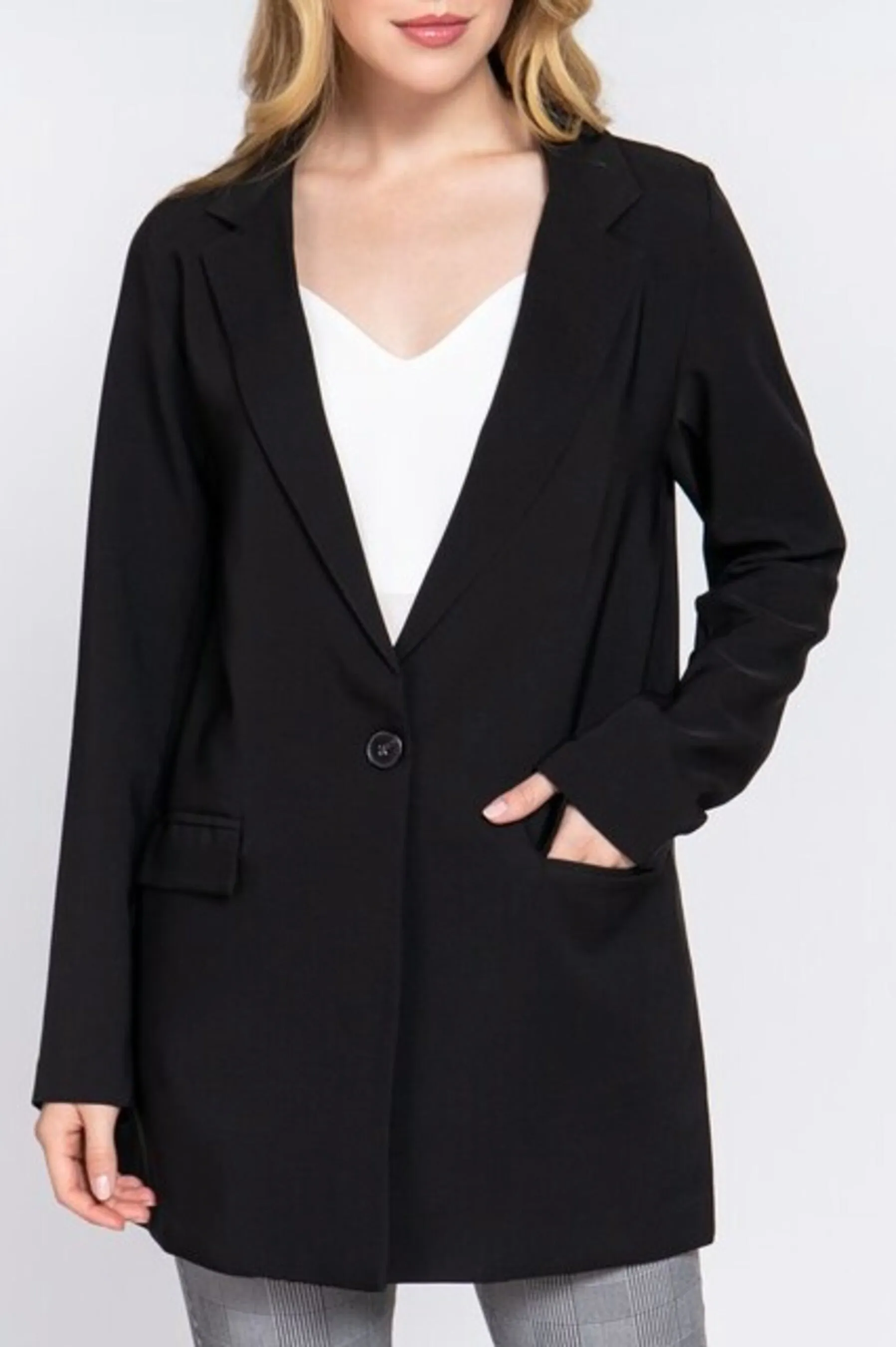 Women's Casual Long Sleeve Single Breasted Tunic Blazer