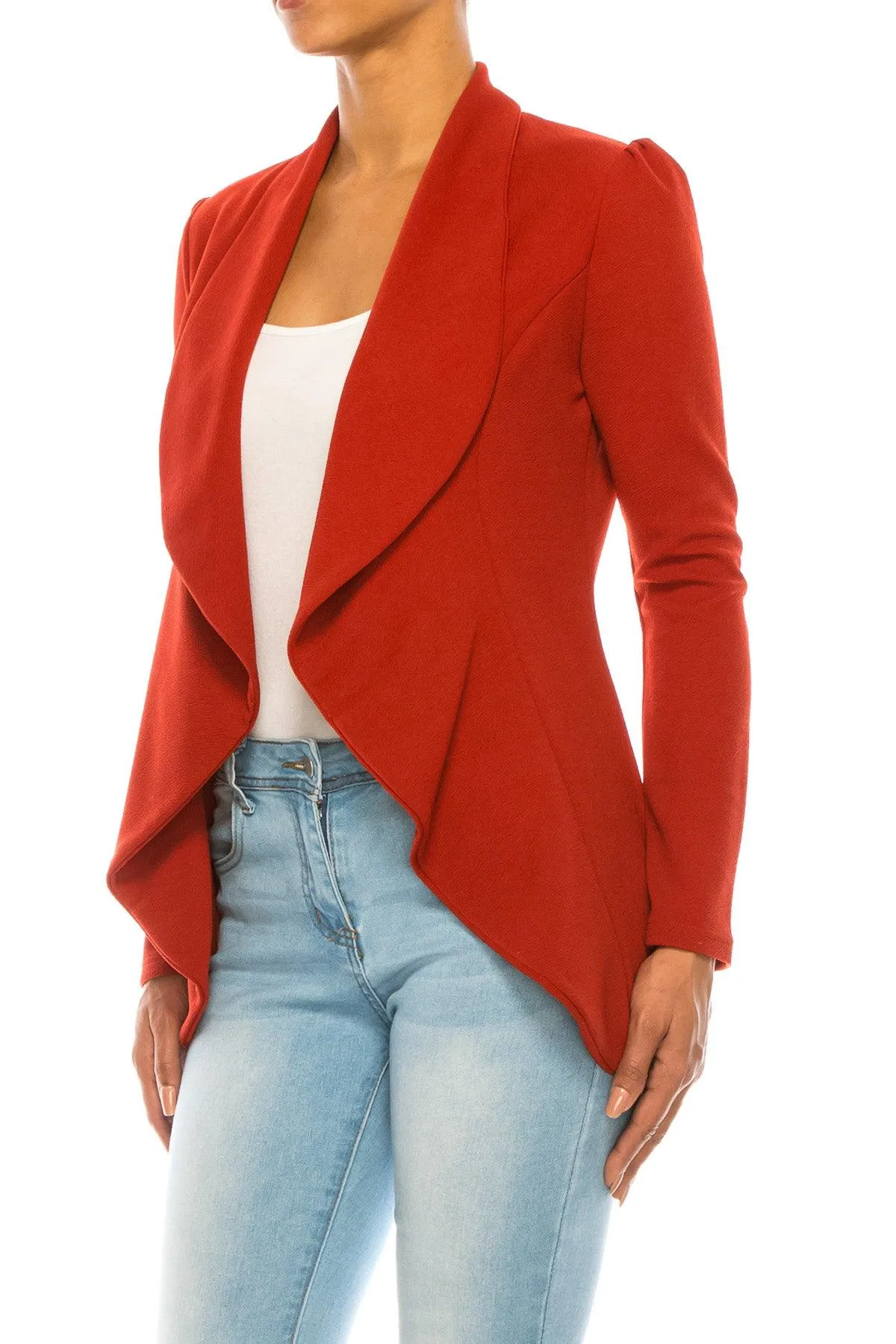 Women's Casual Solid Long Sleeve Loose Fit Open Blazer Jacket Made in USA