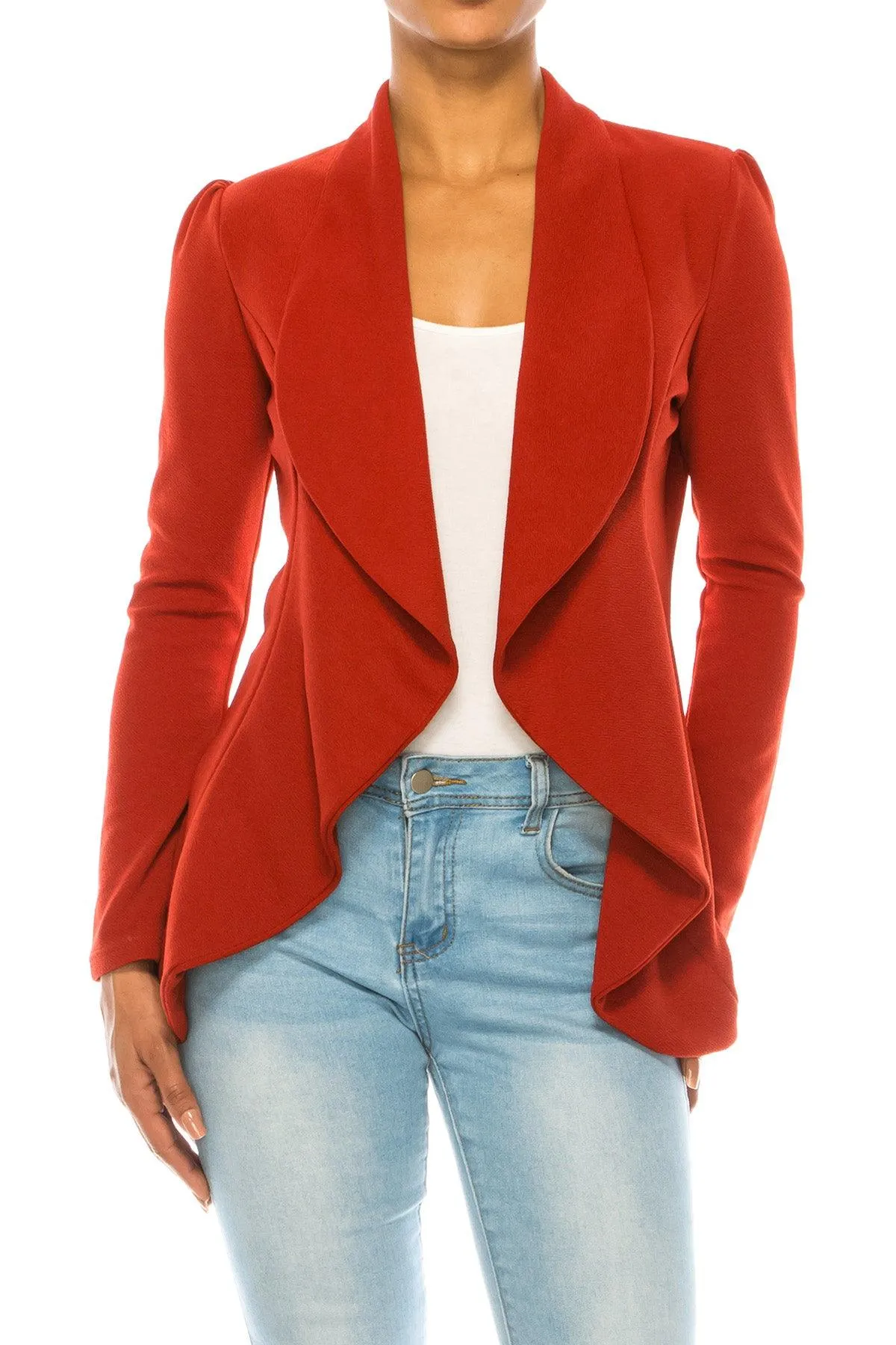 Women's Casual Solid Long Sleeve Loose Fit Open Blazer Jacket Made in USA