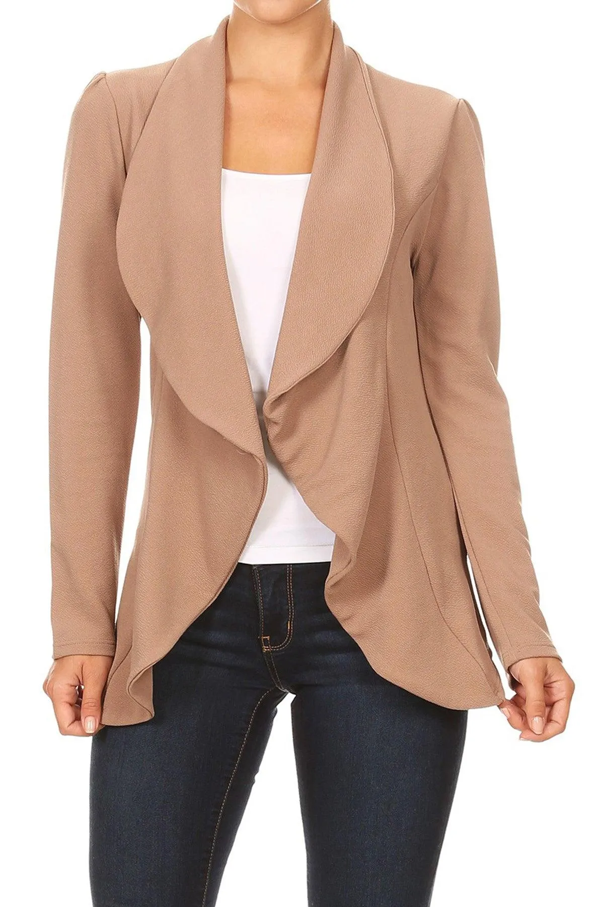 Women's Casual Solid Long Sleeve Loose Fit Open Blazer Jacket Made in USA