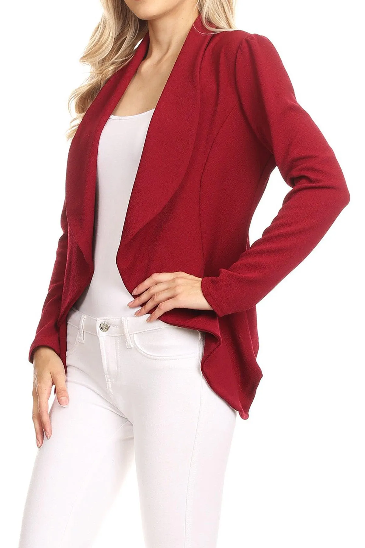 Women's Casual Solid Long Sleeve Loose Fit Open Blazer Jacket Made in USA