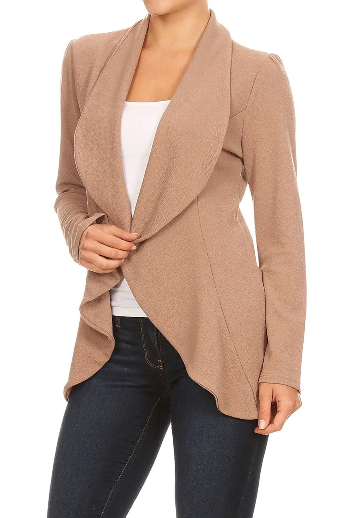 Women's Casual Solid Long Sleeve Loose Fit Open Blazer Jacket Made in USA