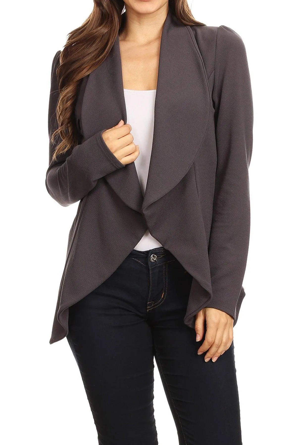 Women's Casual Solid Long Sleeve Loose Fit Open Blazer Jacket Made in USA